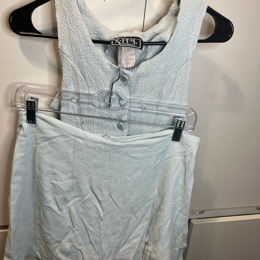 Light Blue Textured Sleeveless Top and Skirt Set